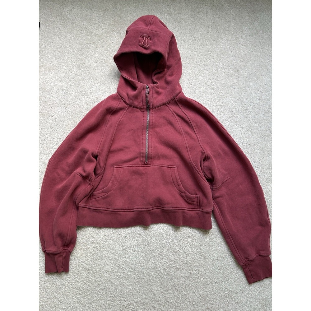 Lululemon Scuba Oversized Half Zip Funnel Neck Hoodie Burgundy Red Cropped XS/S